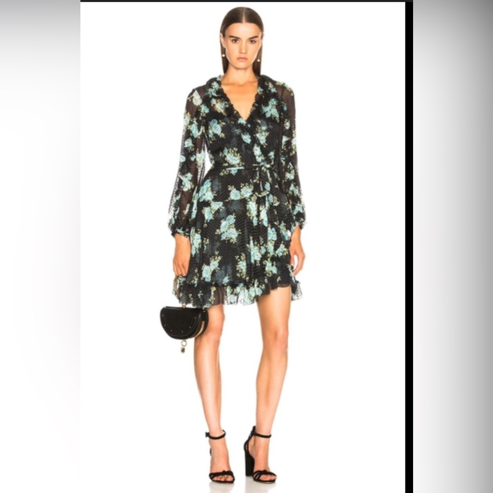EUC Zimmermann White Wave Ruffle Silk Floral Wrap Dress